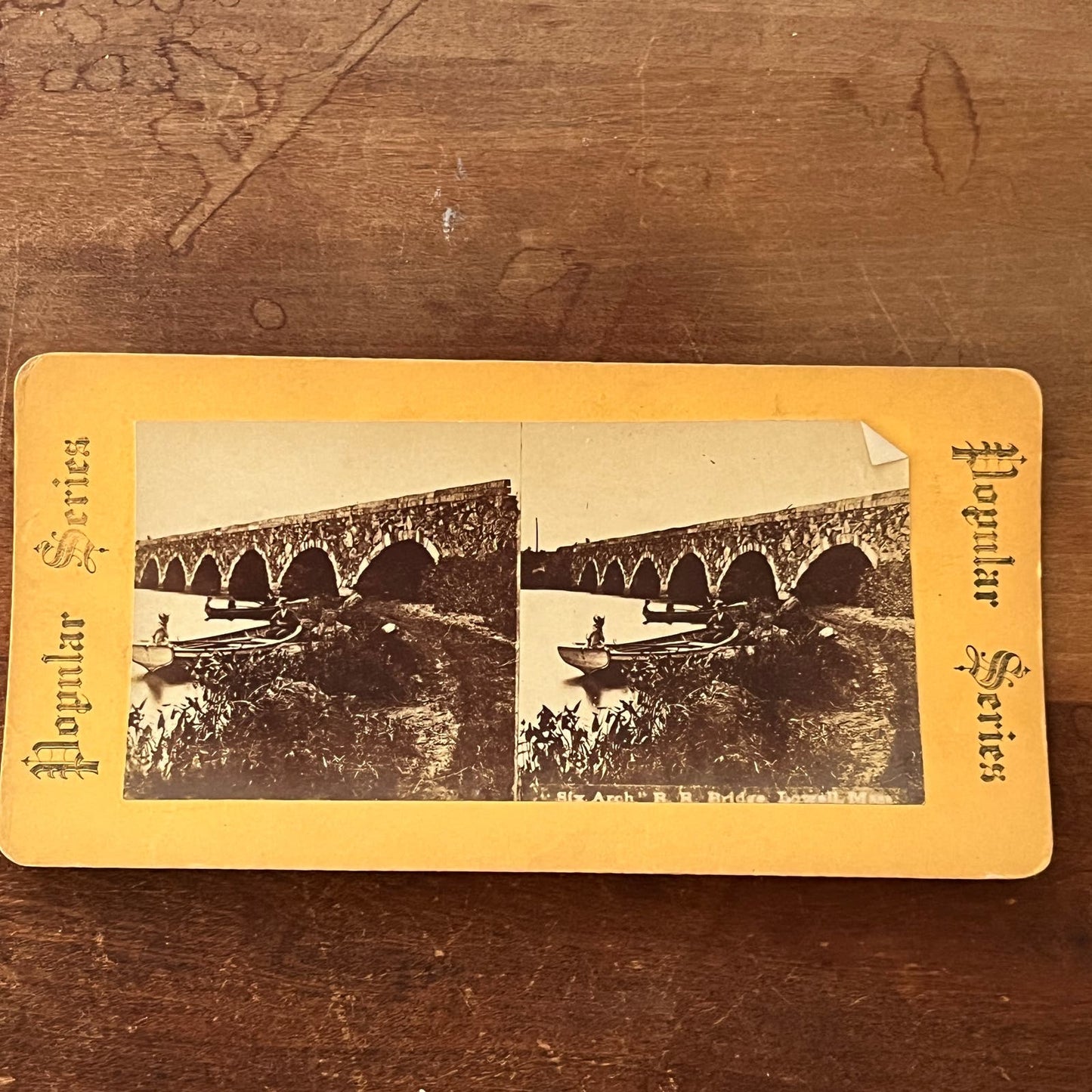 Six Arch Railroad Bridge Lowell MA Antique Stereoview Card TJ9-V4