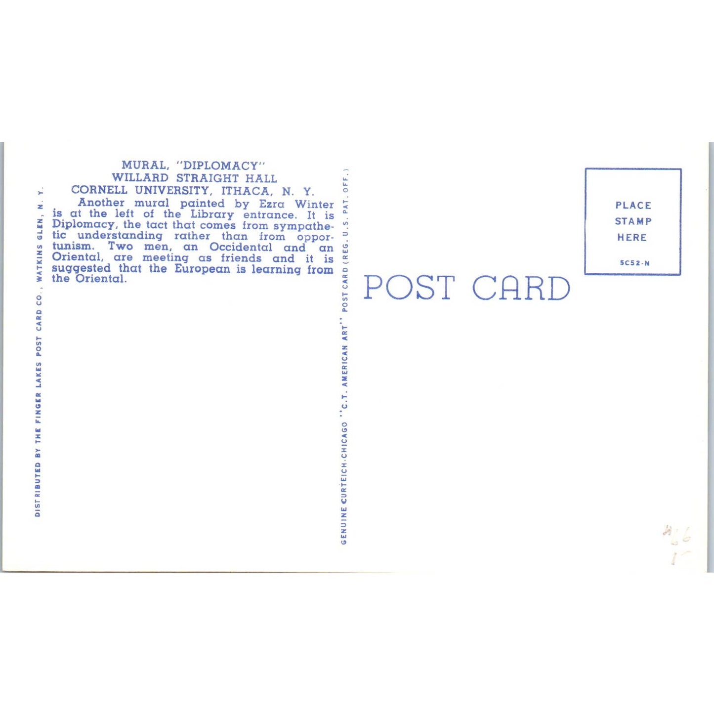 Cornell University Diplomacy Mural Ithaca NY Original Postcard TK1-P13