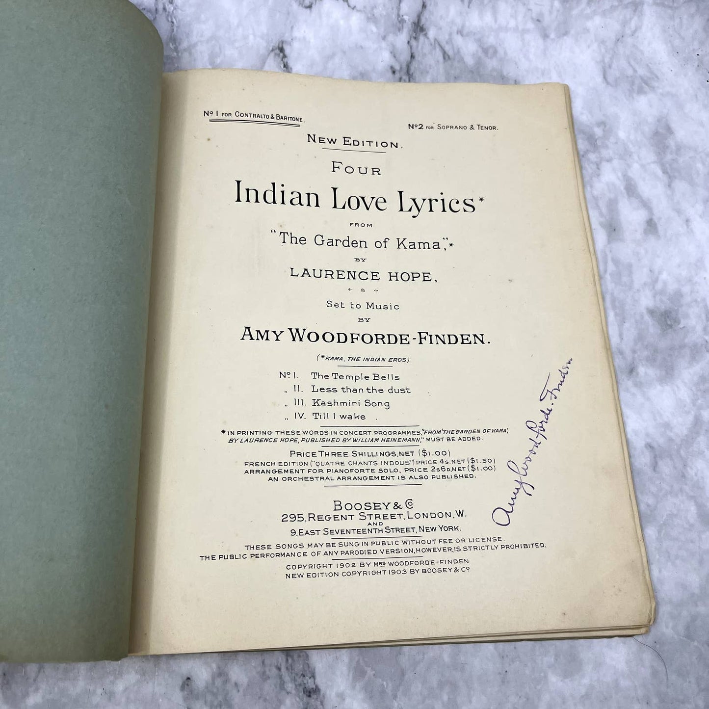 Antique 1902 Indian Love Lyrics Sheet Music And Lyrics Boosey Co. Ny TK2-SM