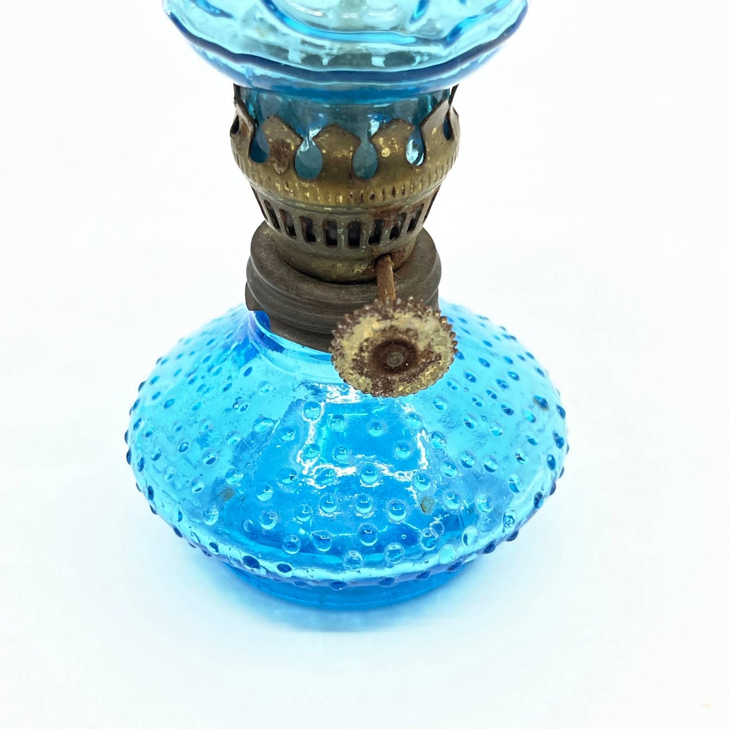 Vintage Mini Cobalt Blue Hobnail Glass Kerosene Oil Lamp 4.5" TC7-2