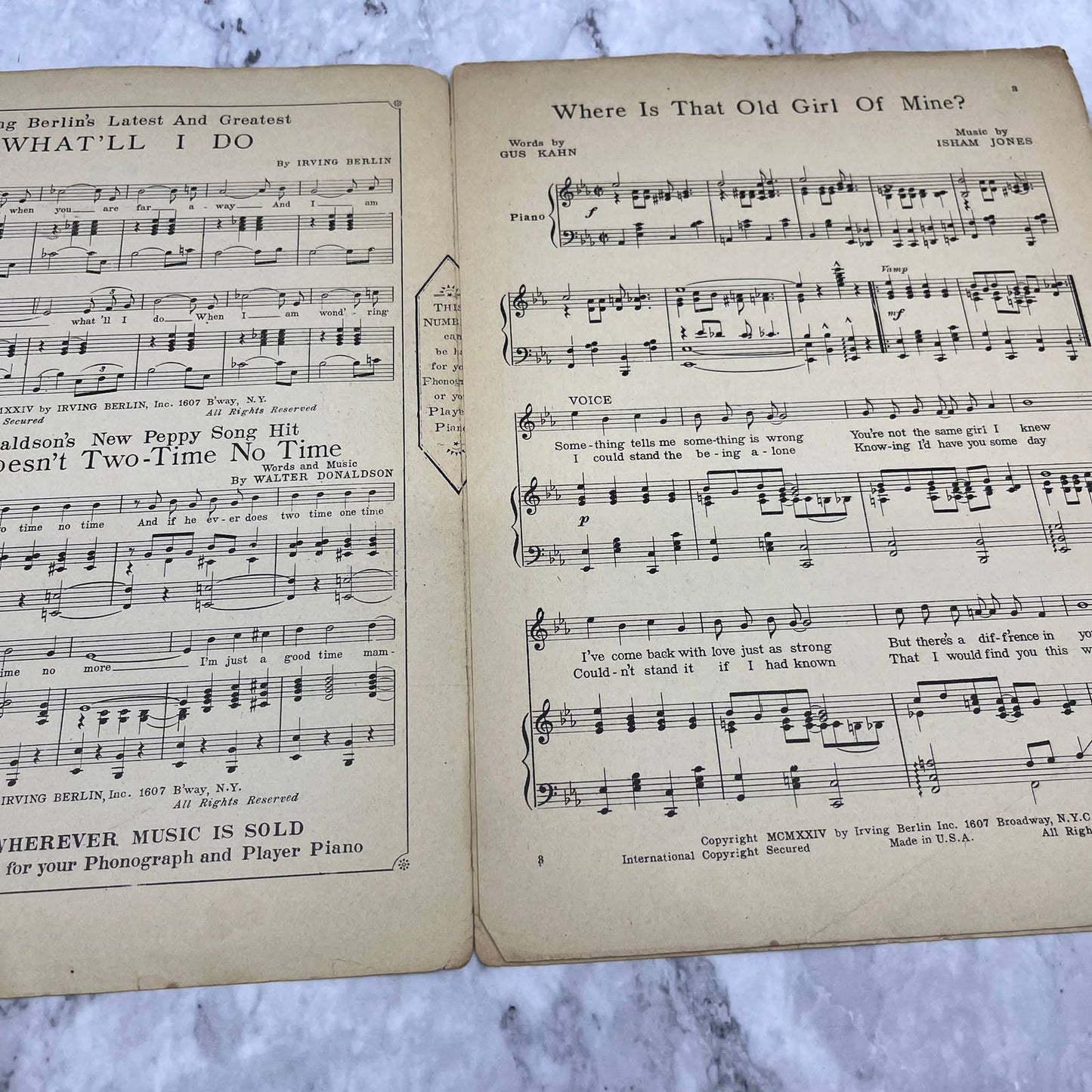 Where Is That Old Girl of Mine 1924 sheet music Irving Berlin Gus Kahn TJ4