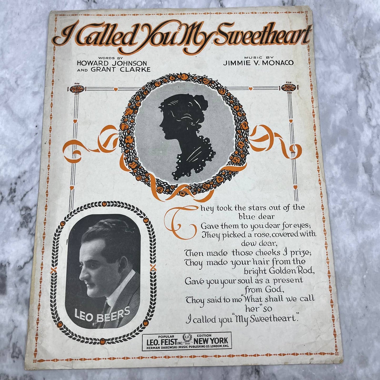 1917 Sheet Music: I Called You My Sweetheart - Jimmie V. Monaco Leo Beers TI1