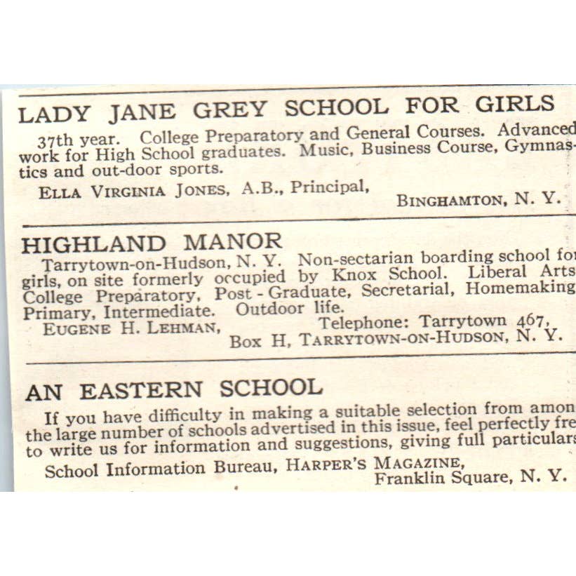 c1920 Harper's Magazine Ad - Eastford Boys School Stanley Kelley Pomfret CT EA3-2