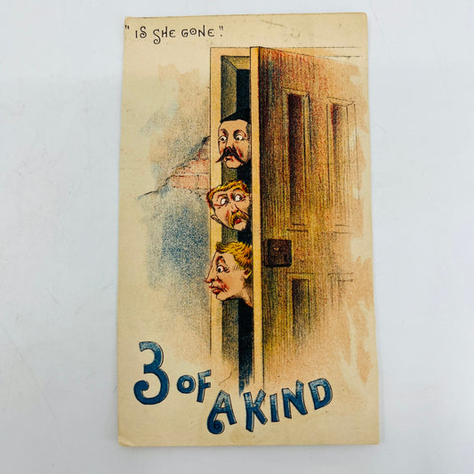 1880s Victorian Greeting Card Humor “Three of a Kind Is She Gone?” AH9-M11