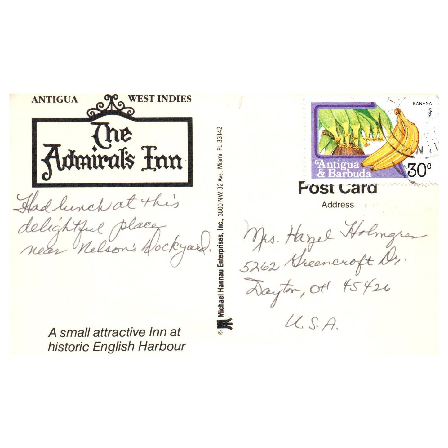 Vintage Postcard - The Admirals Inn Antigua West Indies TJ7-1