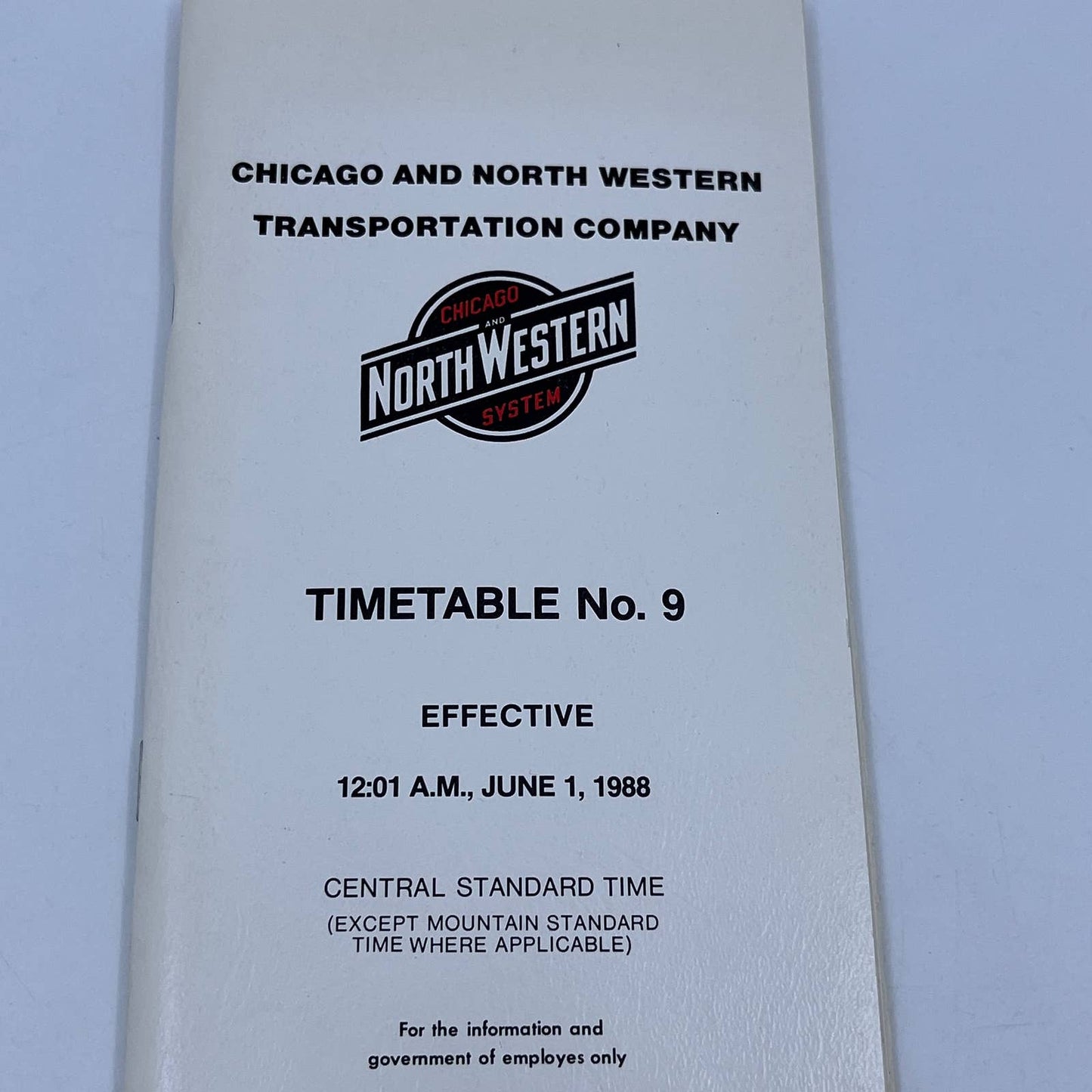 1988 Chicago & Northwestern Railroad Employee Timetable No. 9 TG6