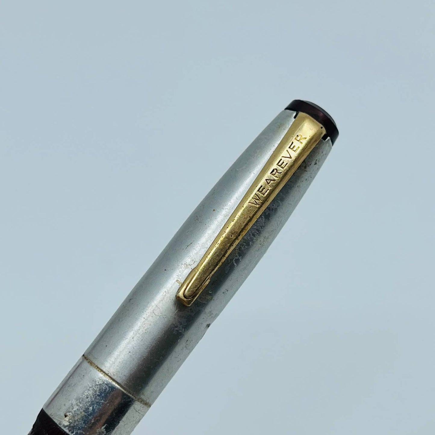 VTG WEAREVER Fountain Pen Silver Tone Maroon SB3