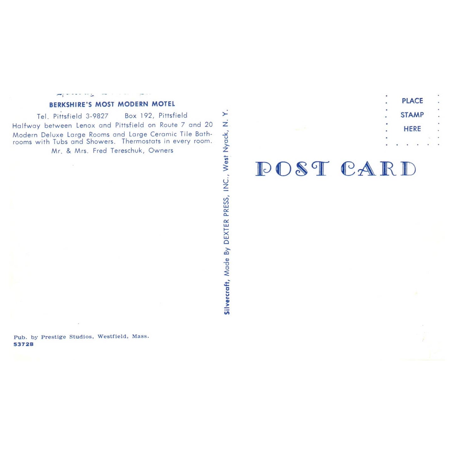 Holiday Deluxe Hotel Berkshire, Pittsfield MA Fred Tereshuck - Postcard TJ8-2