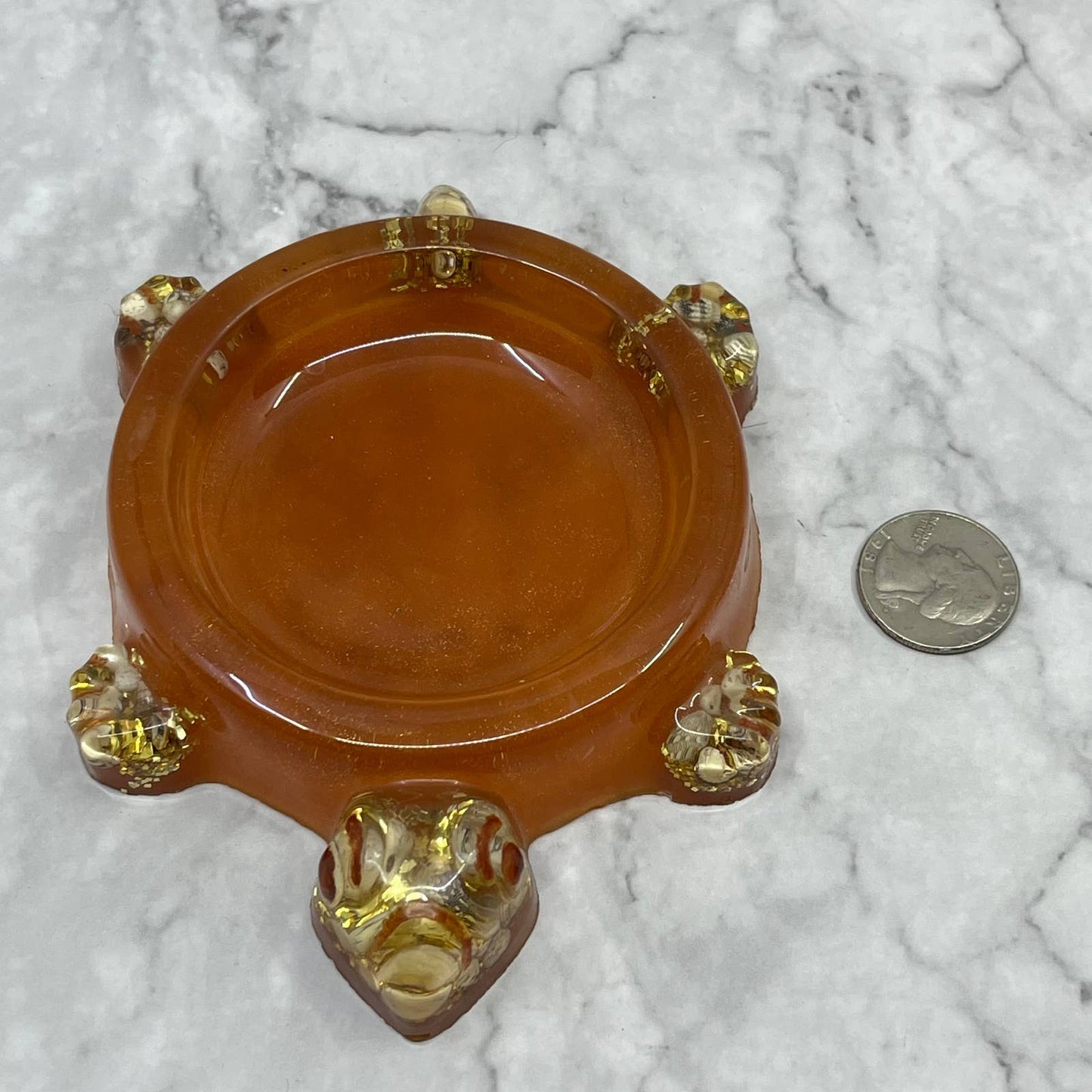 Retro Orange Lucite Turtle Paper Clip Desk Tray 5x4” TB4