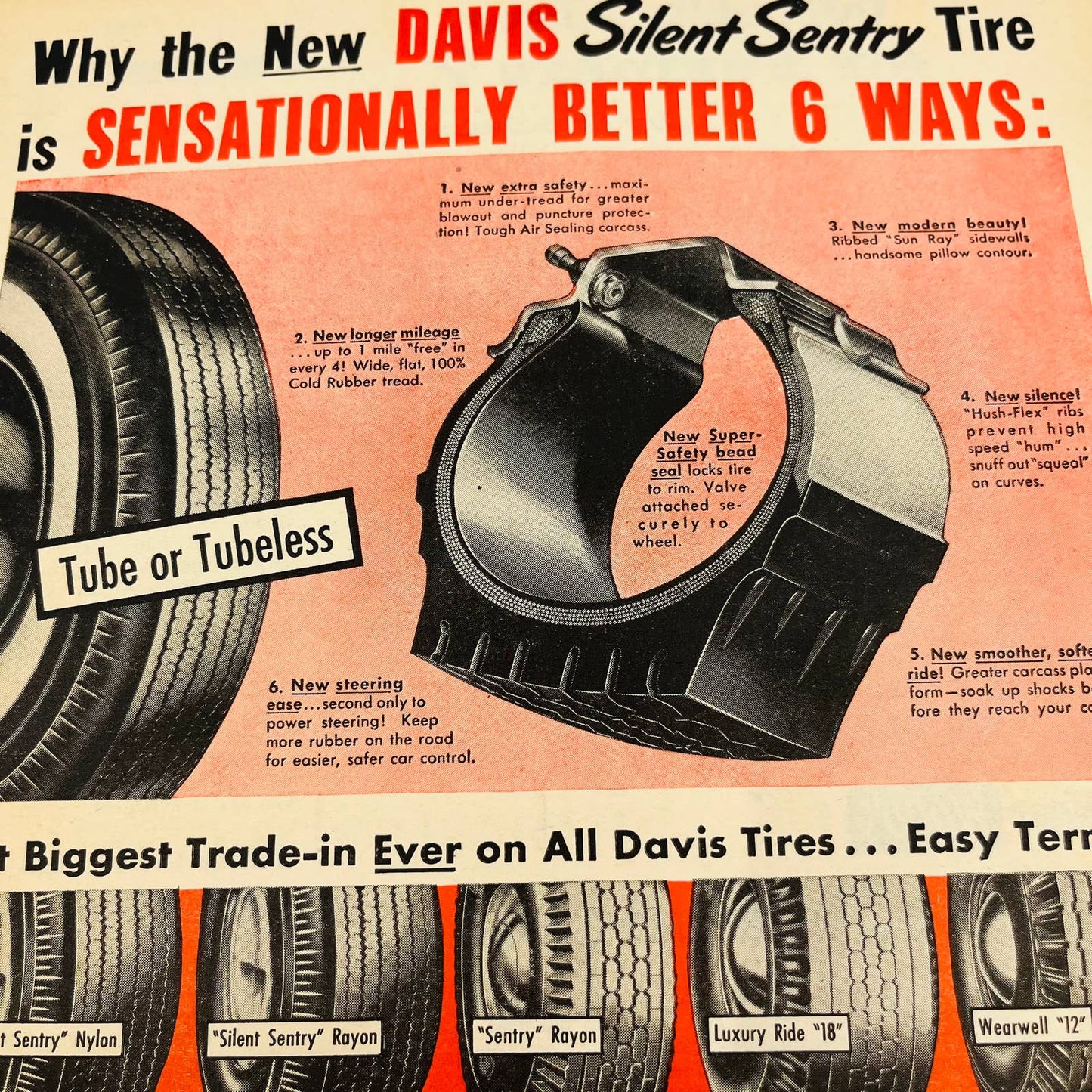 Vintage Advertisement 1940s DAVIS Silent Sentry Tire Western Auto Stores AA1