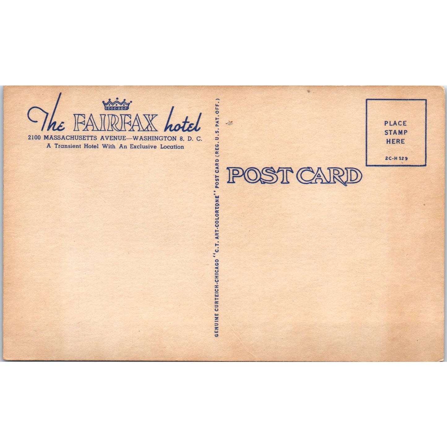 The Fairfax Hotel Washington D.C. Original Postcard TK1-P2