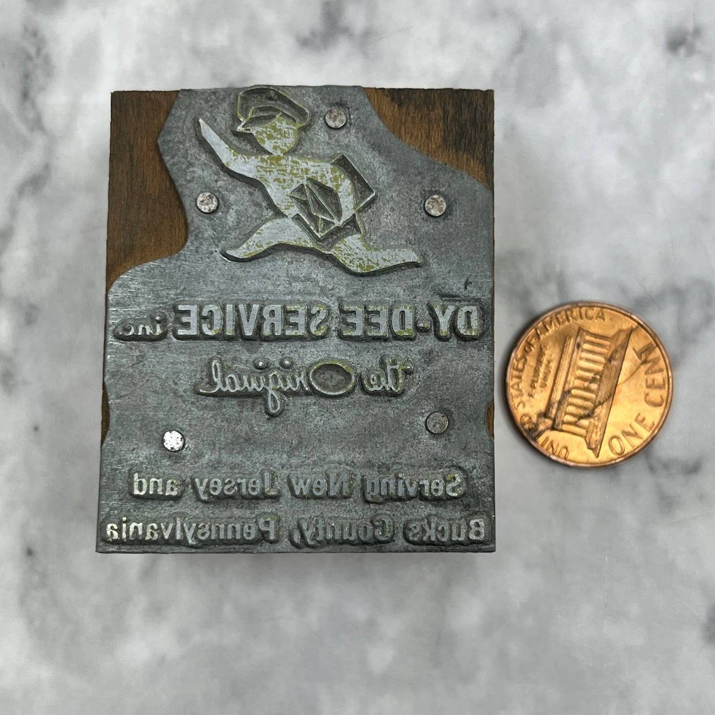 VTG Letterpress Printers Block Plate Dy-Dee Diaper Service Bucks County PA TJ54