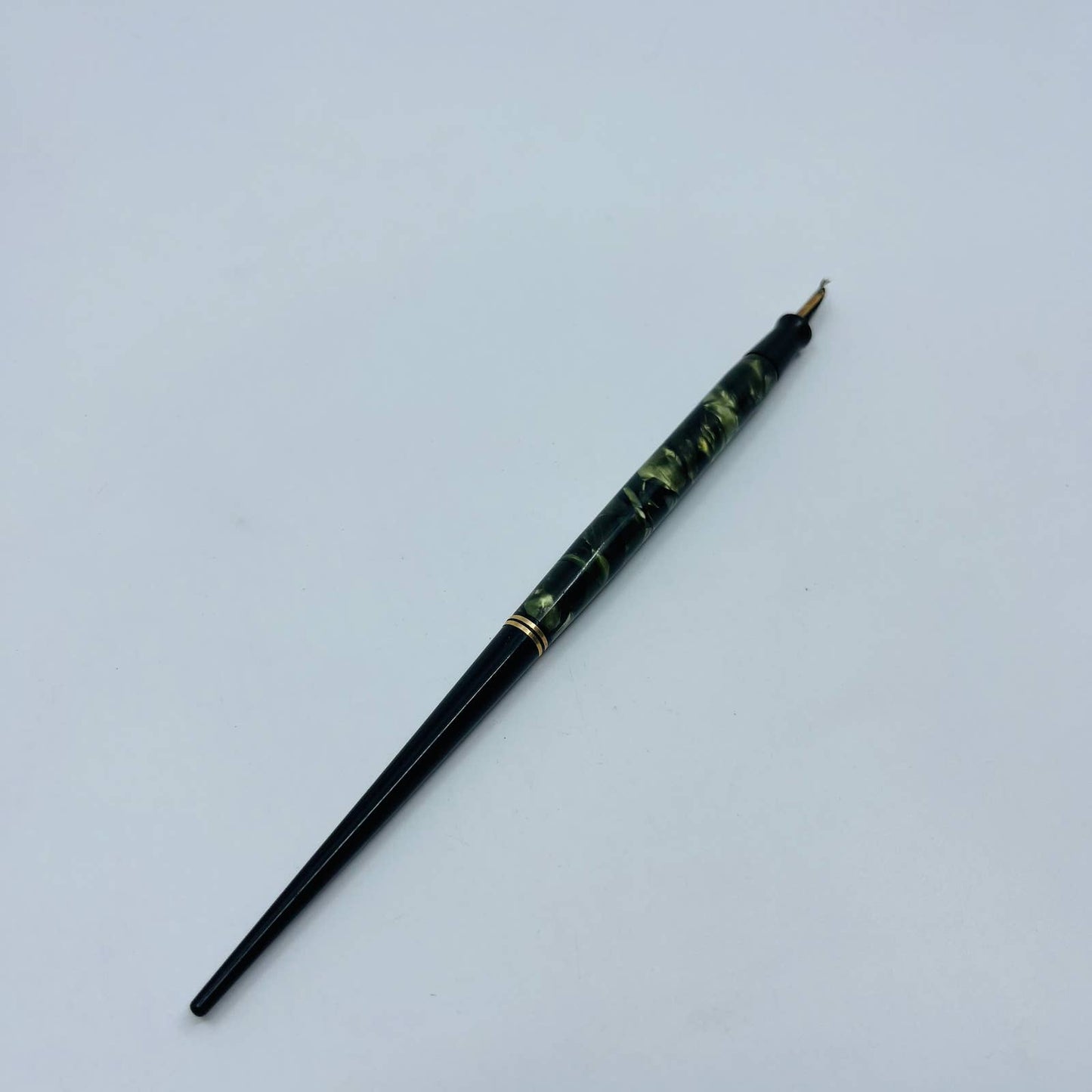 VTG Fountain Pen Green Celluloid Marble Double Gold Band Lipic Nib SB3