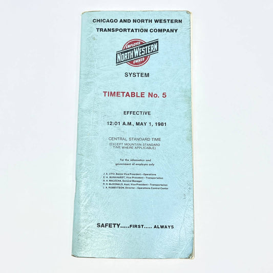 1981 Chicago Northwestern Railway Employee Timetable No. 5 Booklet TG2