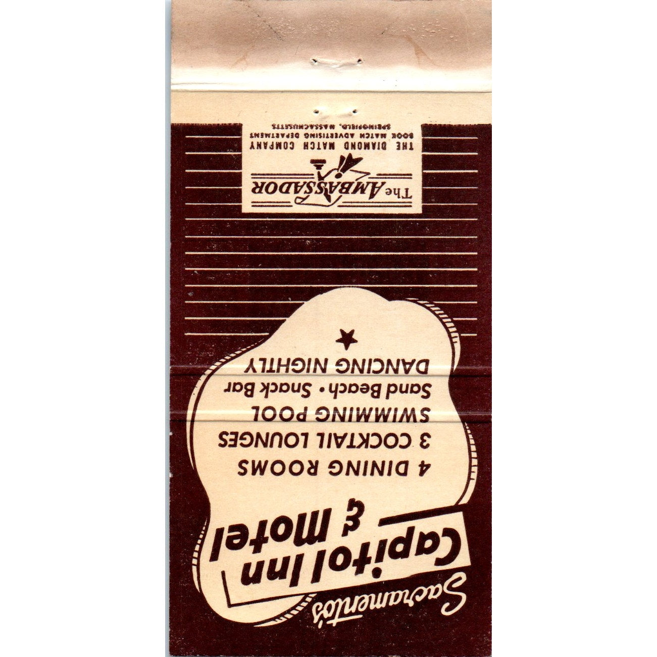 Capitol Inn & Motel Sacramento CA Advertising Matchbook Cover MM11-8