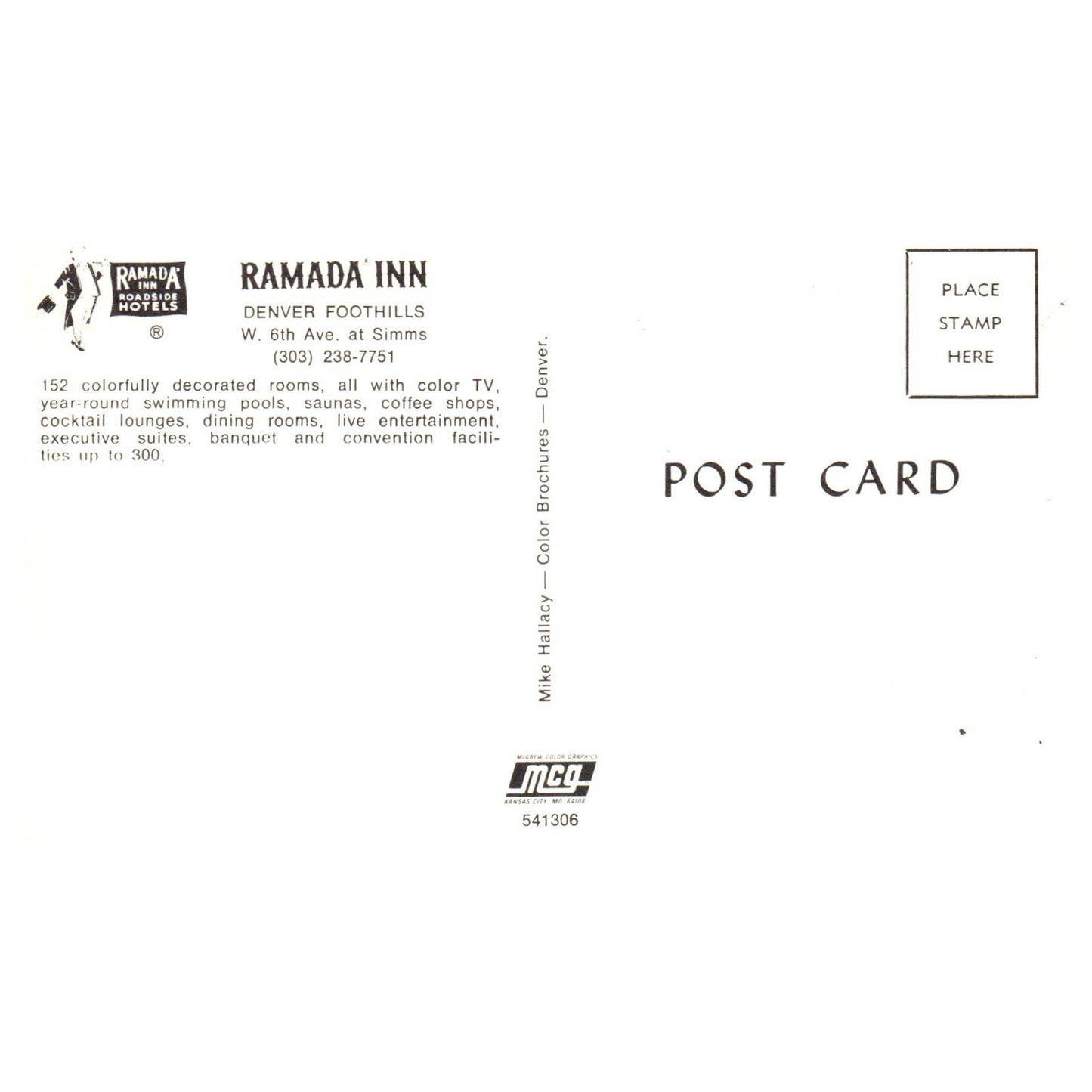 Vintage Postcard - Ramada Inn Roadside Hotel Denver Foothills AD9