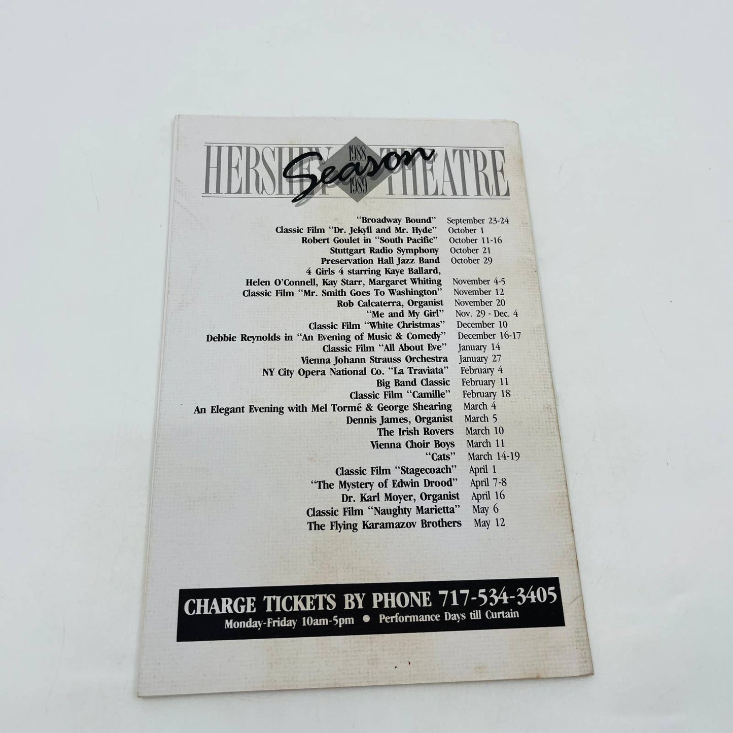 1989 CATS The Musical Souvenir Program Playbill Hershey Theater Pennsylvania BA2