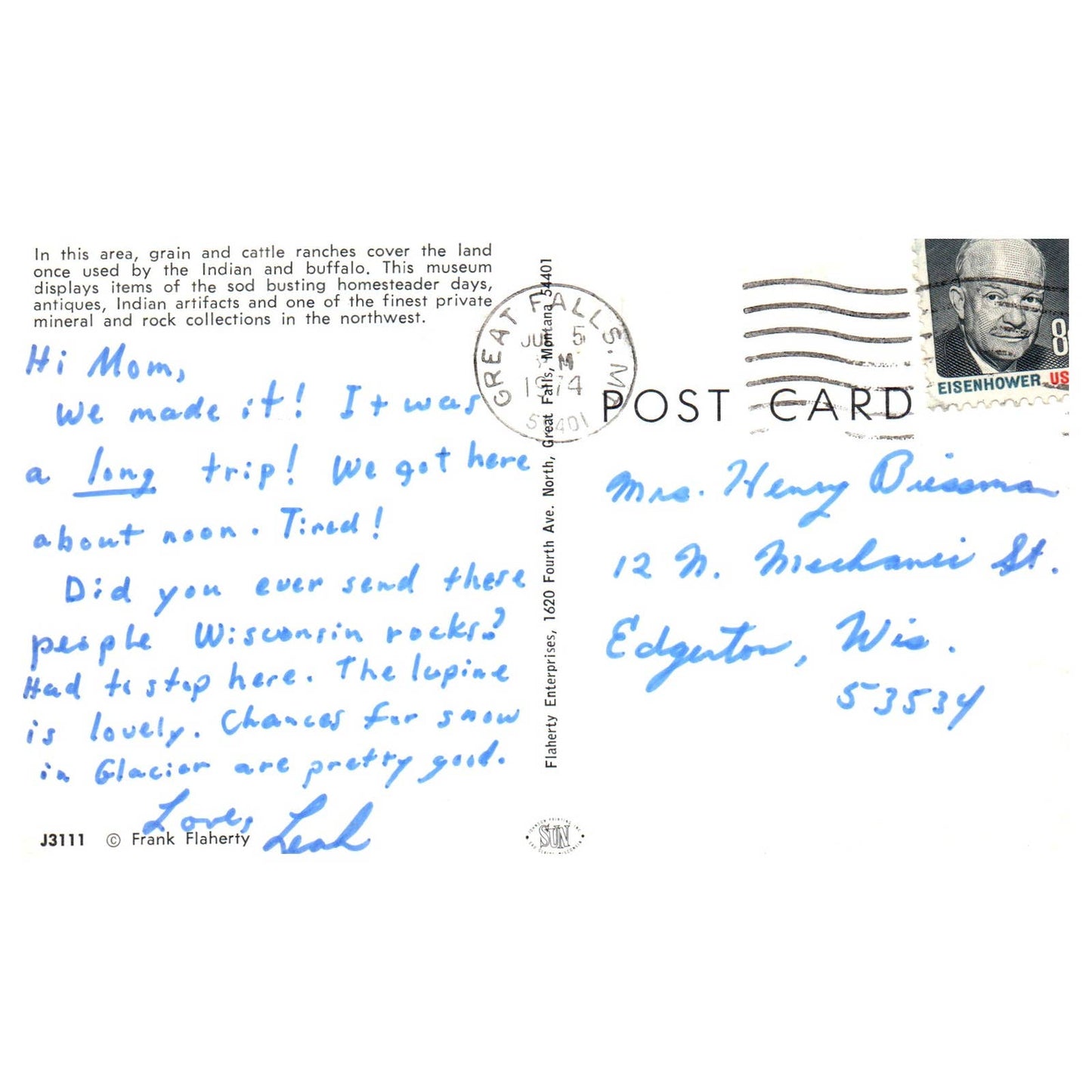 Vintage Postcard - Sod Buster Museum Windham Montana 1974 AD9