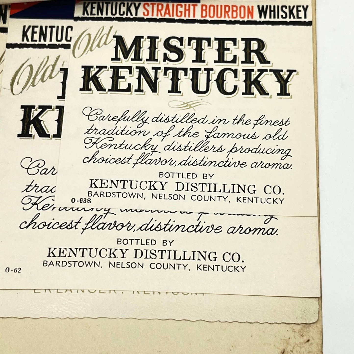 Old Mister Kentucky Whiskey Label Set of 5 Double Springs Distillery Greenbrier