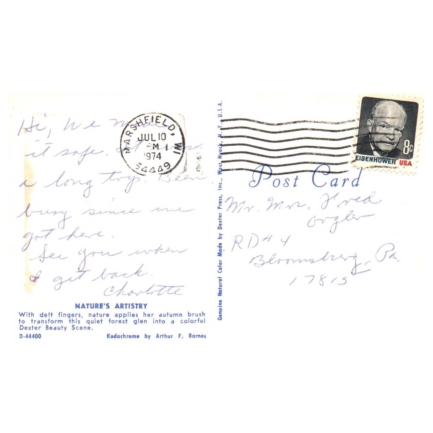 Vintage Postcard - Marshfield Wisconsin Highway View 1974 AD9