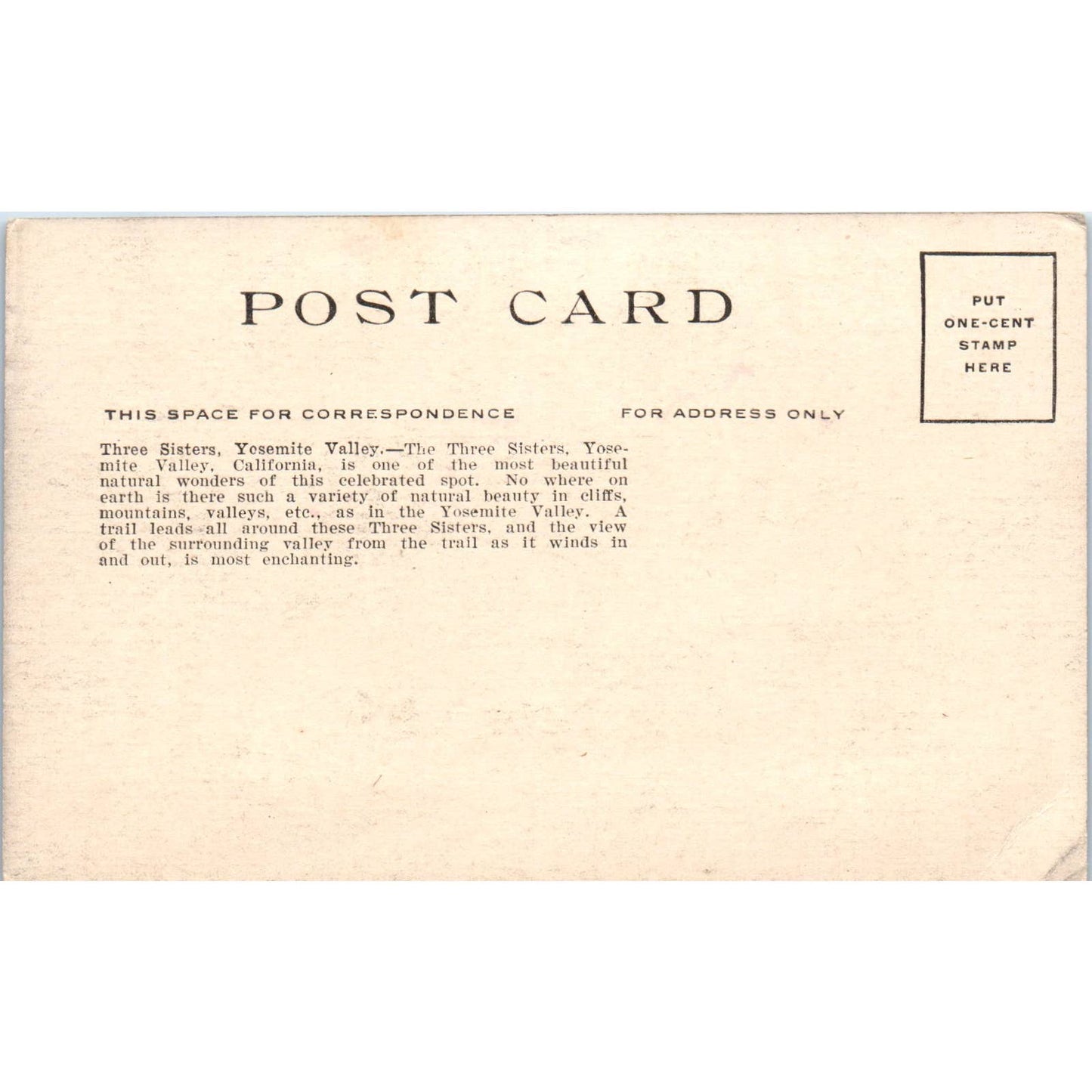 Three Sisters Yosemite Valley CA c1910 Original Postcard TK1-24