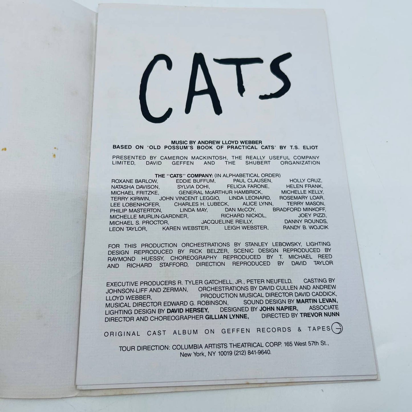 1989 CATS The Musical Souvenir Program Playbill Hershey Theater Pennsylvania BA2