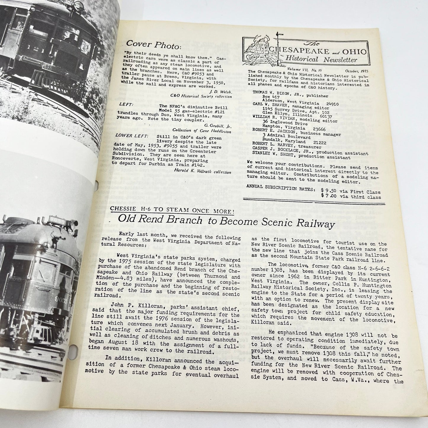 1975 Oct Chesapeake and Ohio Historical Newsletter C&O RR Thomas Dixon WV M1-2