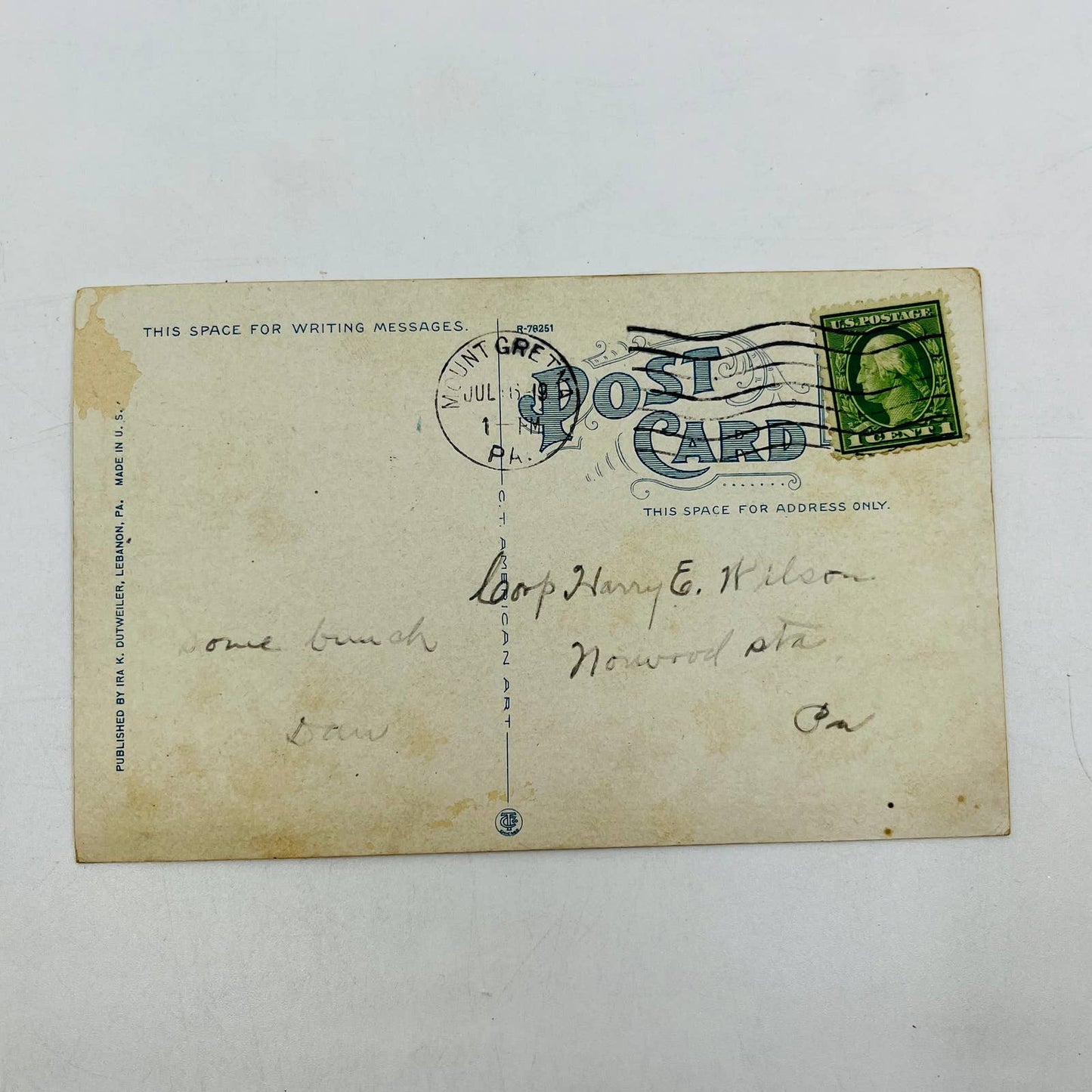 1919 View of the Lake From Hotel Conewago Porch Mt. Gretna PA PA3