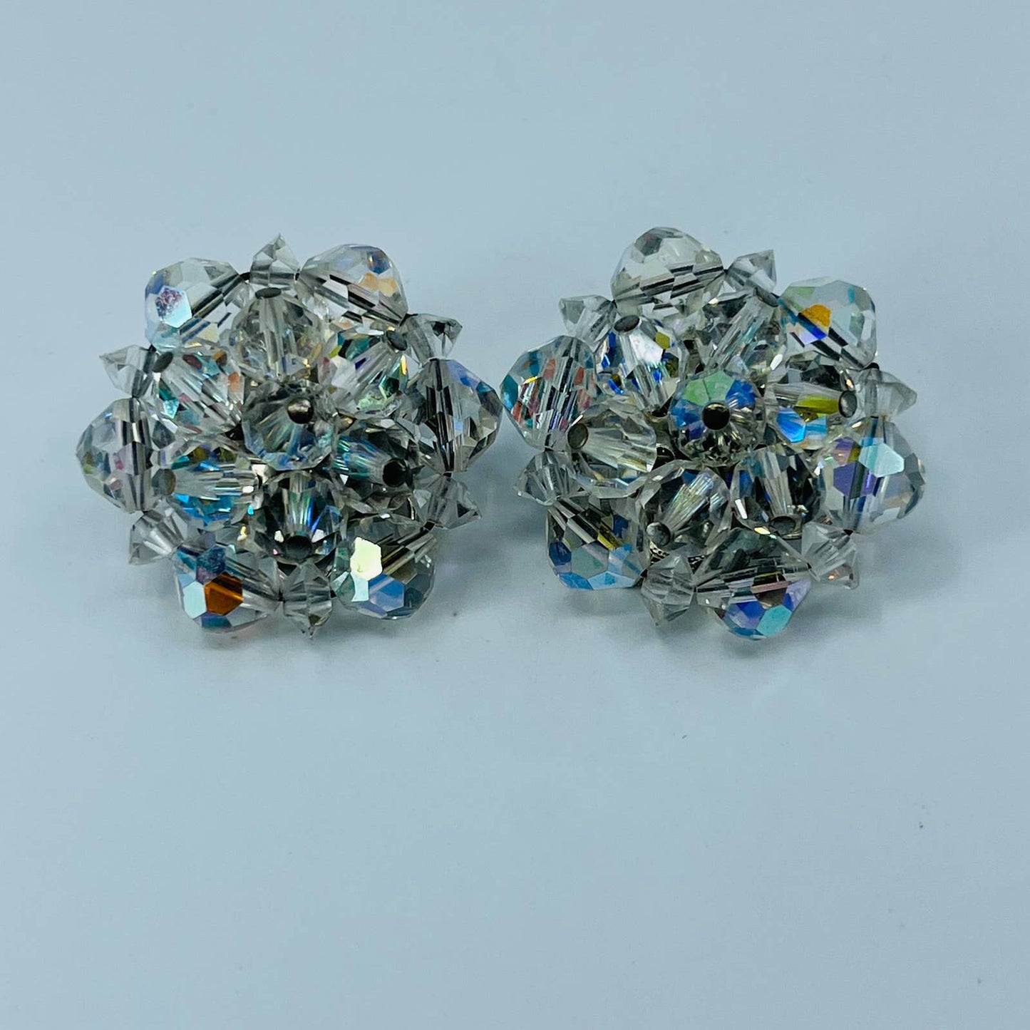 Vintage Opalescent Chunky Acrylic Bead Clip Earrings SB2
