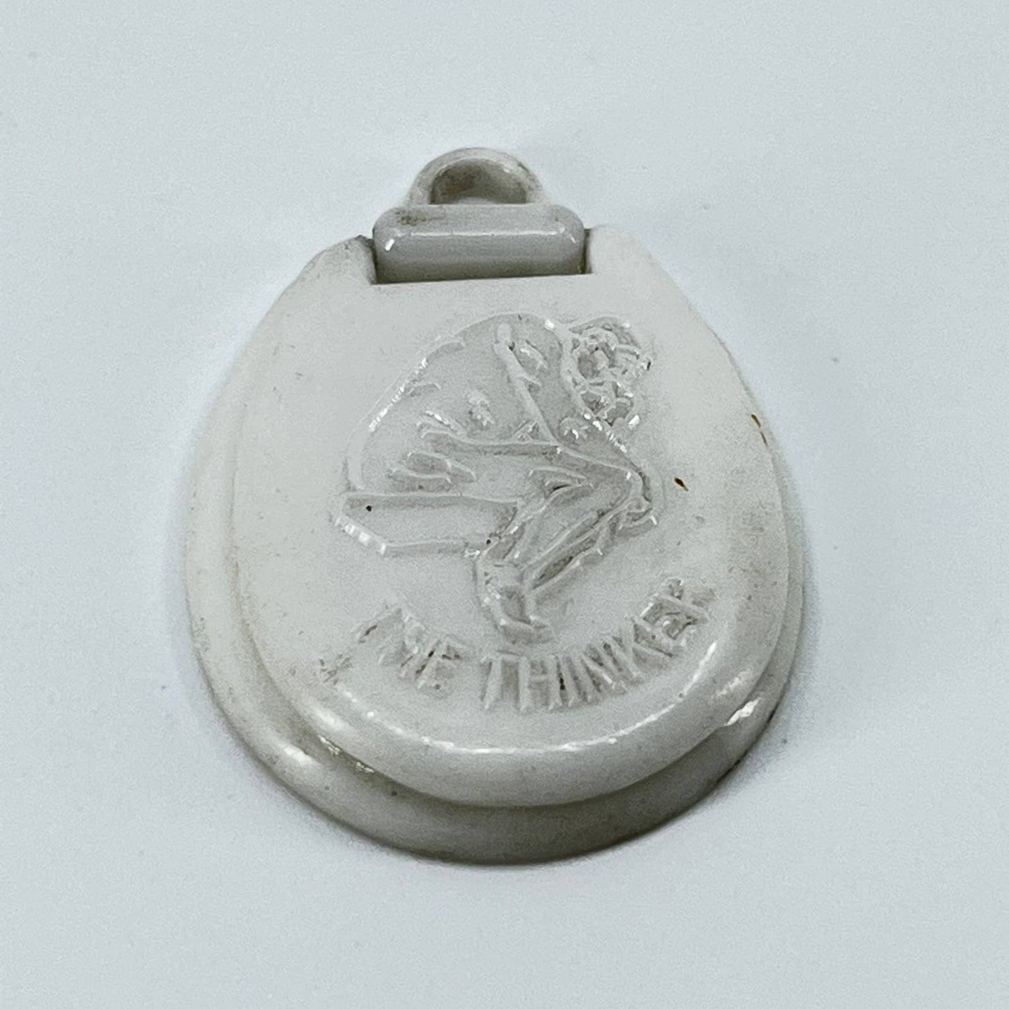 Vintage Cracker Jack Prize Charm Celluloid The Thinker White Toilet Seat SD1