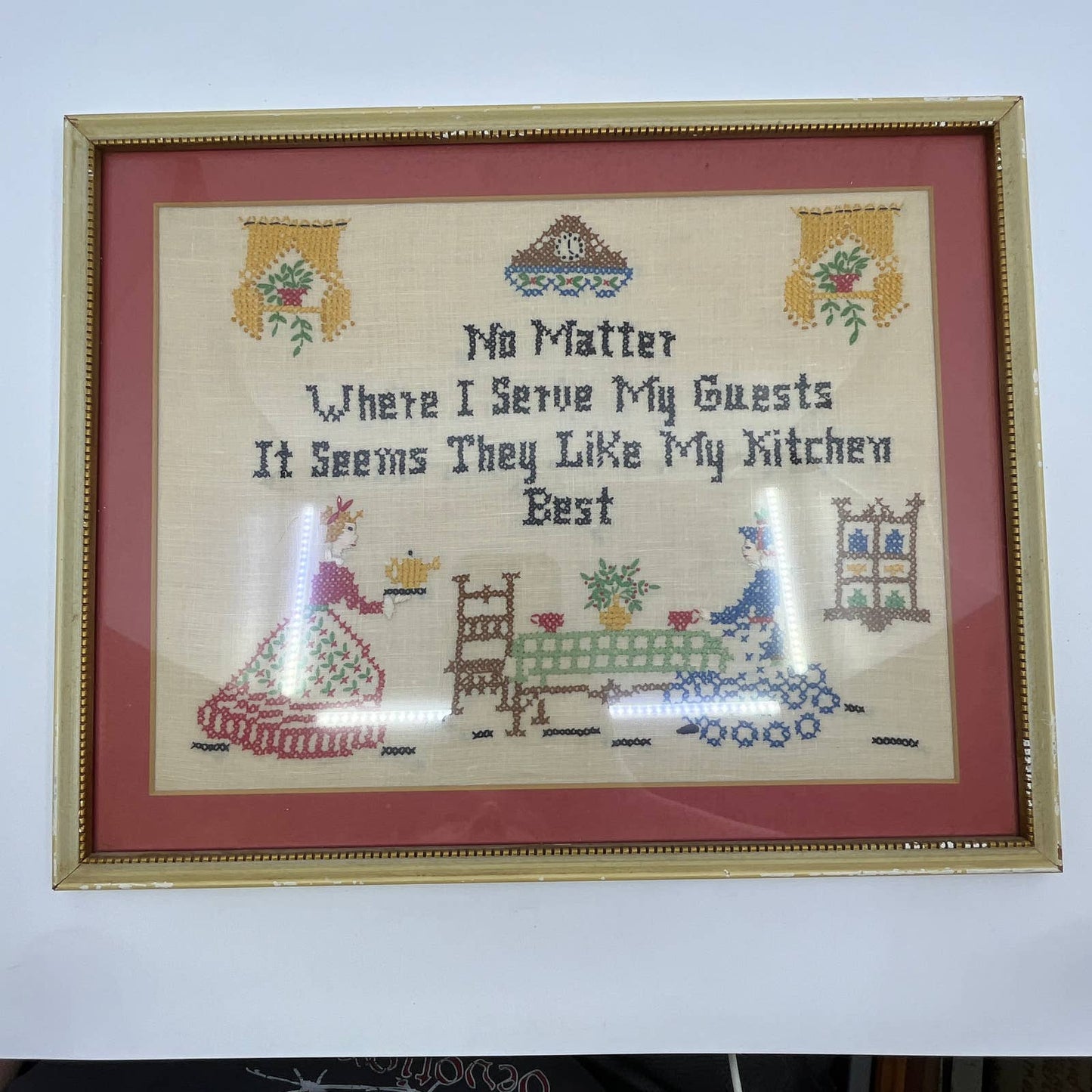 1958 Framed Cross Stitch Sampler Art ...Like My Kitchen Best Poem TG3