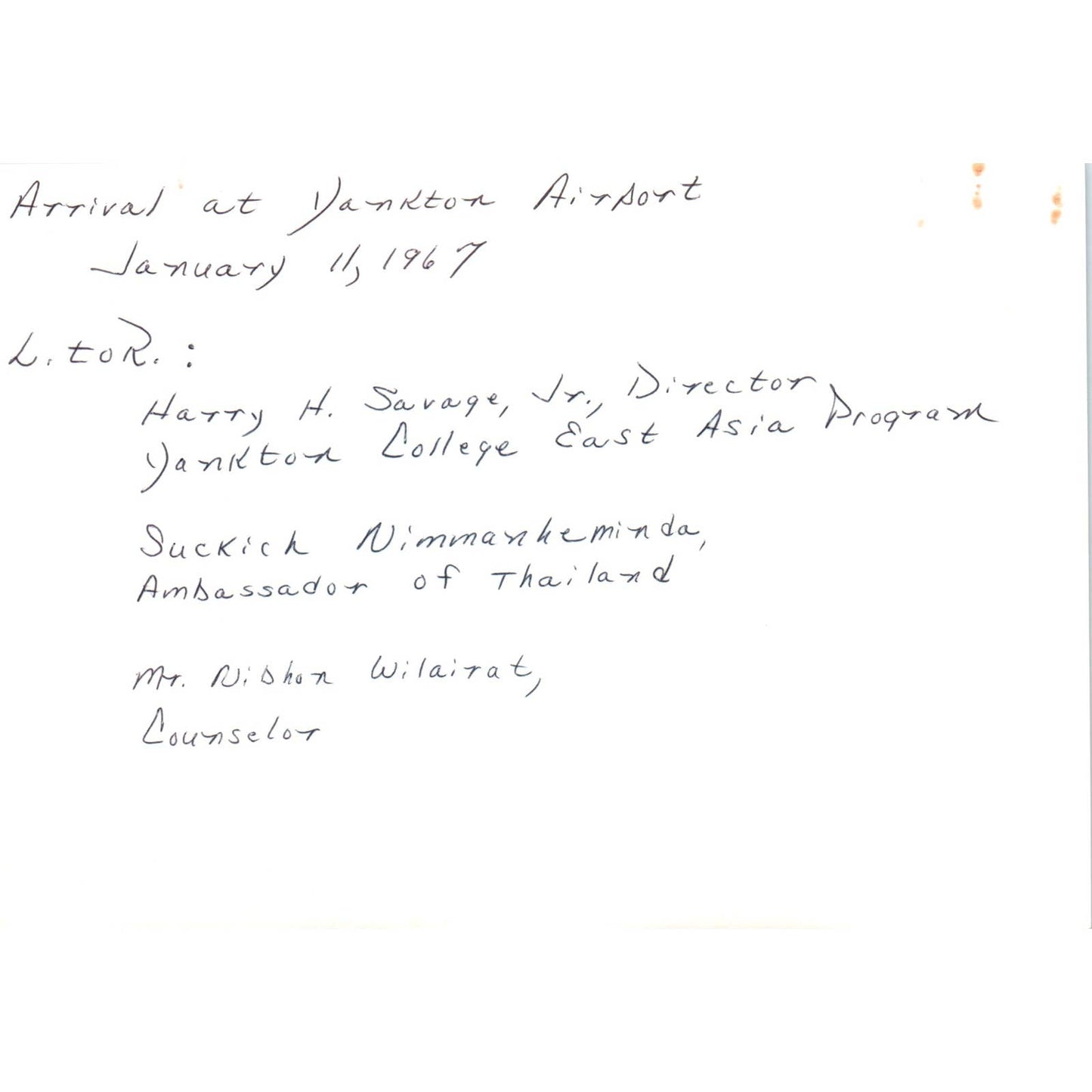 Sukich Nimmanahaeminda Thai Ambassador Yankton Airport 1967 Photo TK1-P5