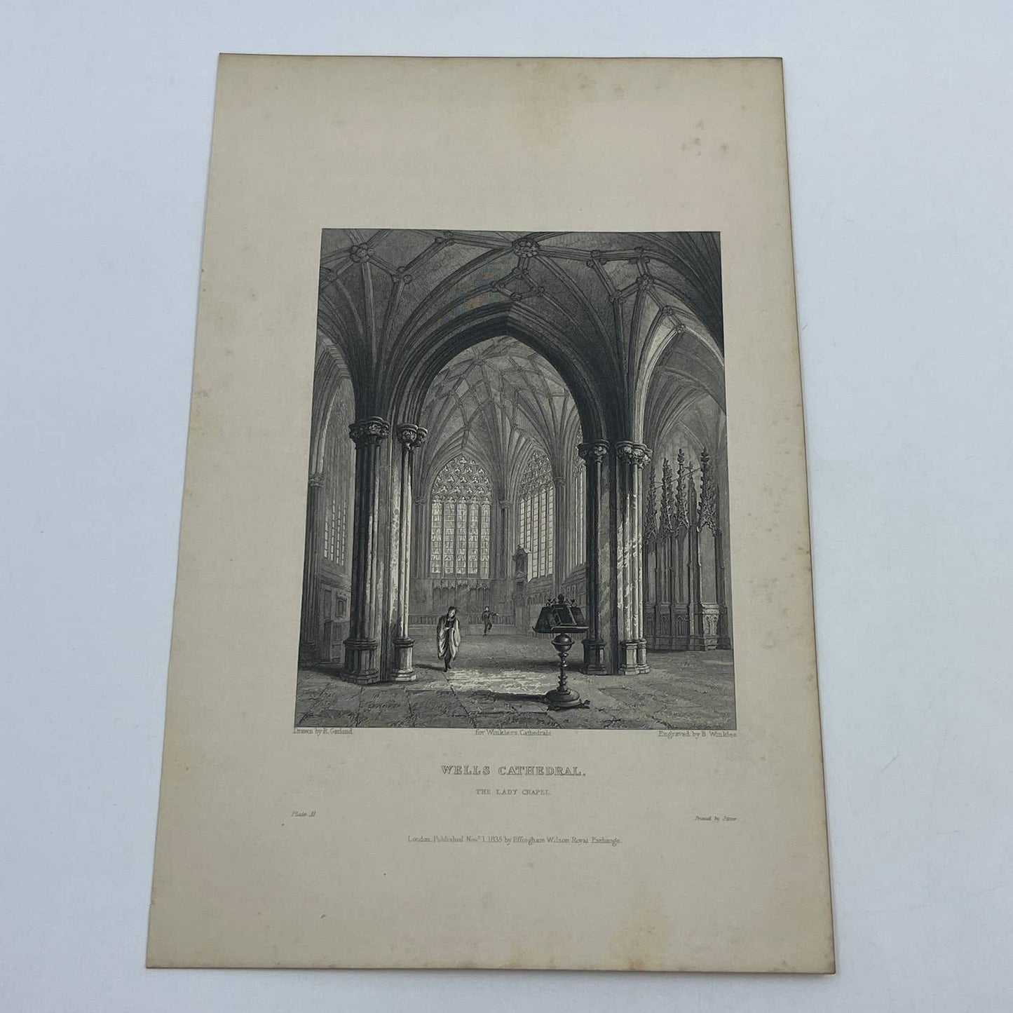 1836 Original Art Engraving Wells Cathedral View of the Lady Chapel AC6