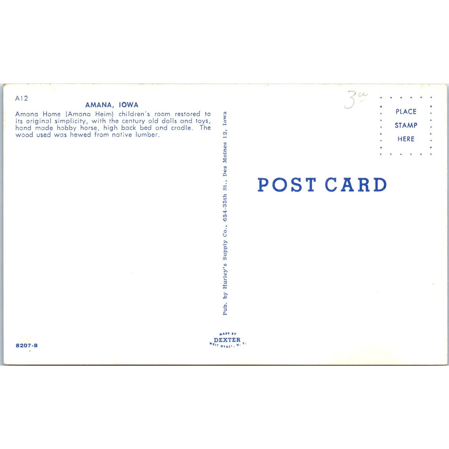 Children's Room Museum of Amana History Dolls Amana IA Original Postcard PB6