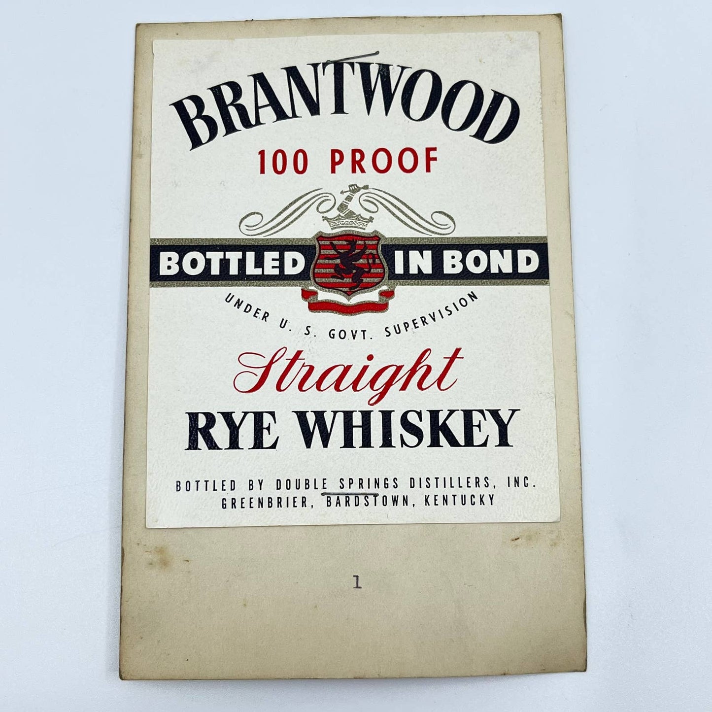 Brantwood Rye Whiskey Label Double Springs Distillers Greenbriar Bardstown KY