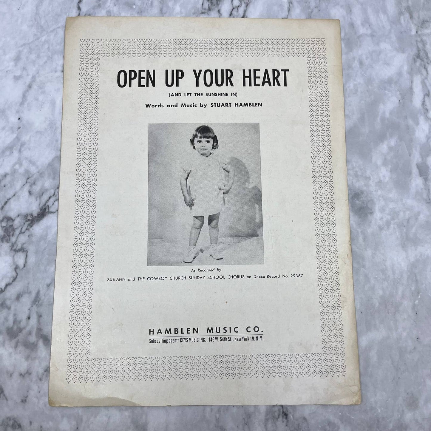 Open Up Your Heart VTG 1953 Sheet Music Sue Ann Stuart Hamblen TI1