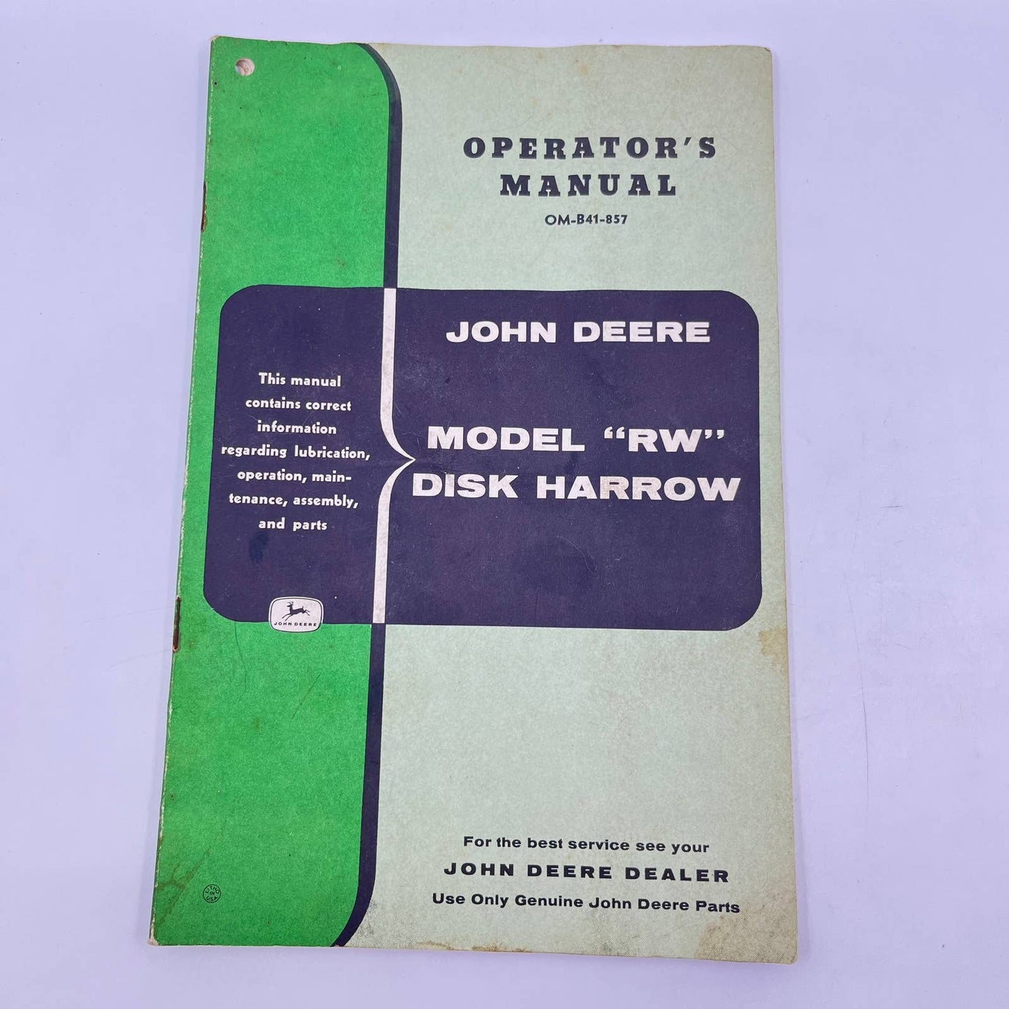 John Deere model "RW" Disk Harrow Operator's Manual OM-B41-857 TF2