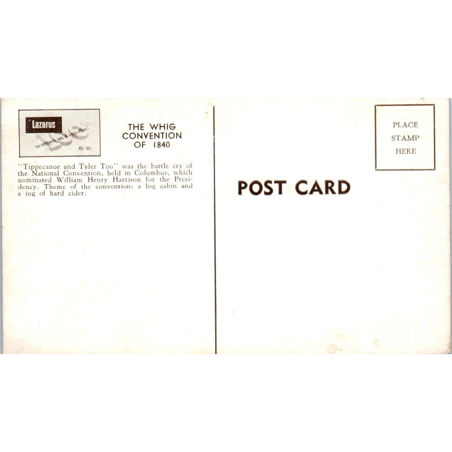 Antique Postcard The Whig Convention of 1840 Columbus Ohio TD9