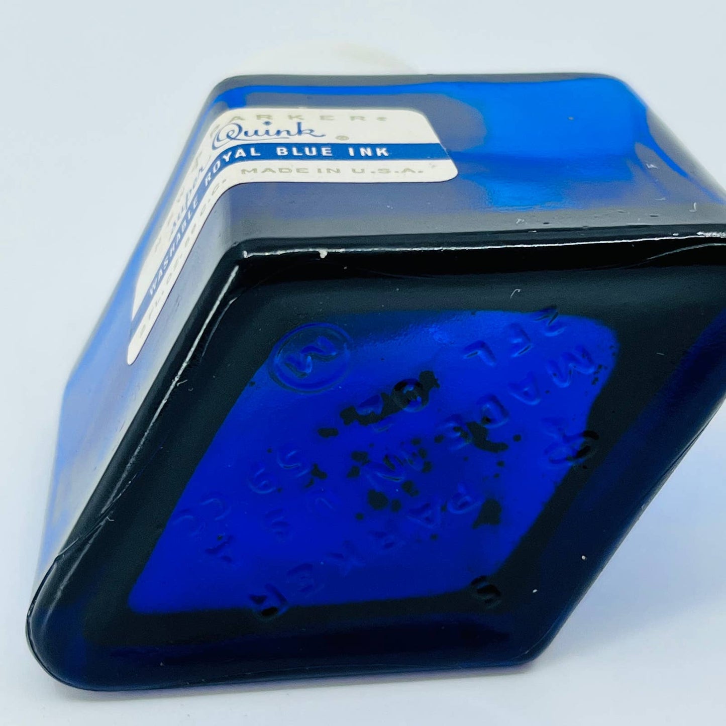 Parker Super Quink Ink Cobalt Blue Diamond Shaped Bottle Empty Royal Blue TB6