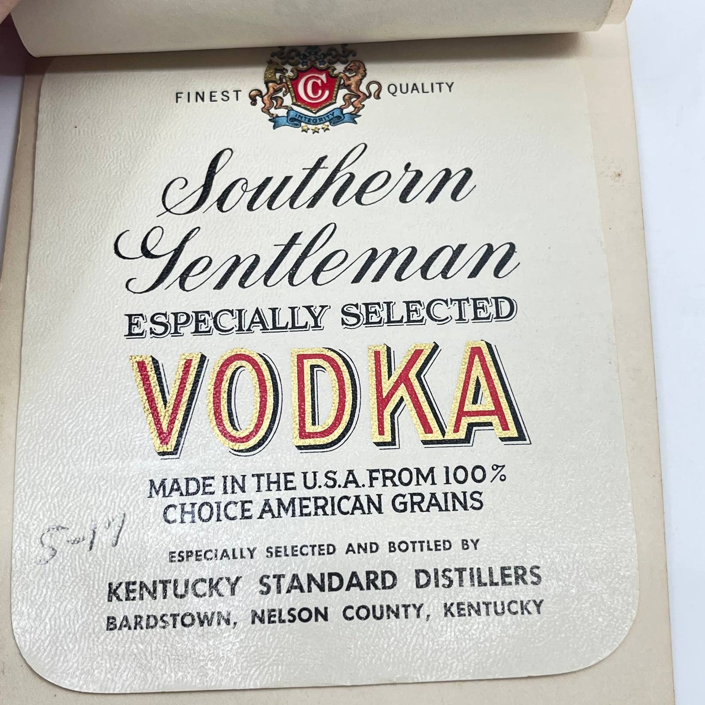 Southern Gentleman Whiskey & Vodka Label Set of 6 Double Springs Greenbrier KY