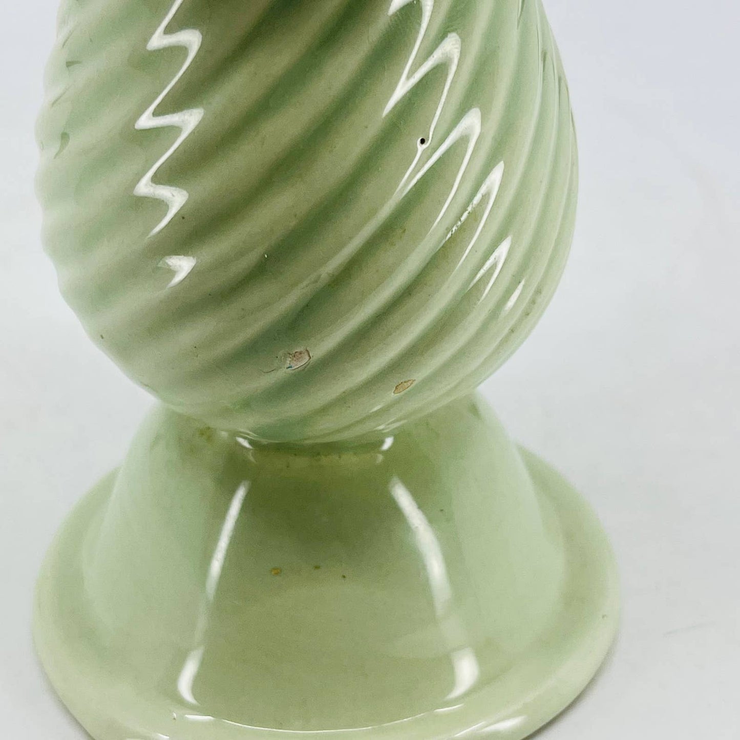 Vintage Ceramic Bud Vase Mint Green Swirl Ribbed Made in Portugal 5.5” TA5
