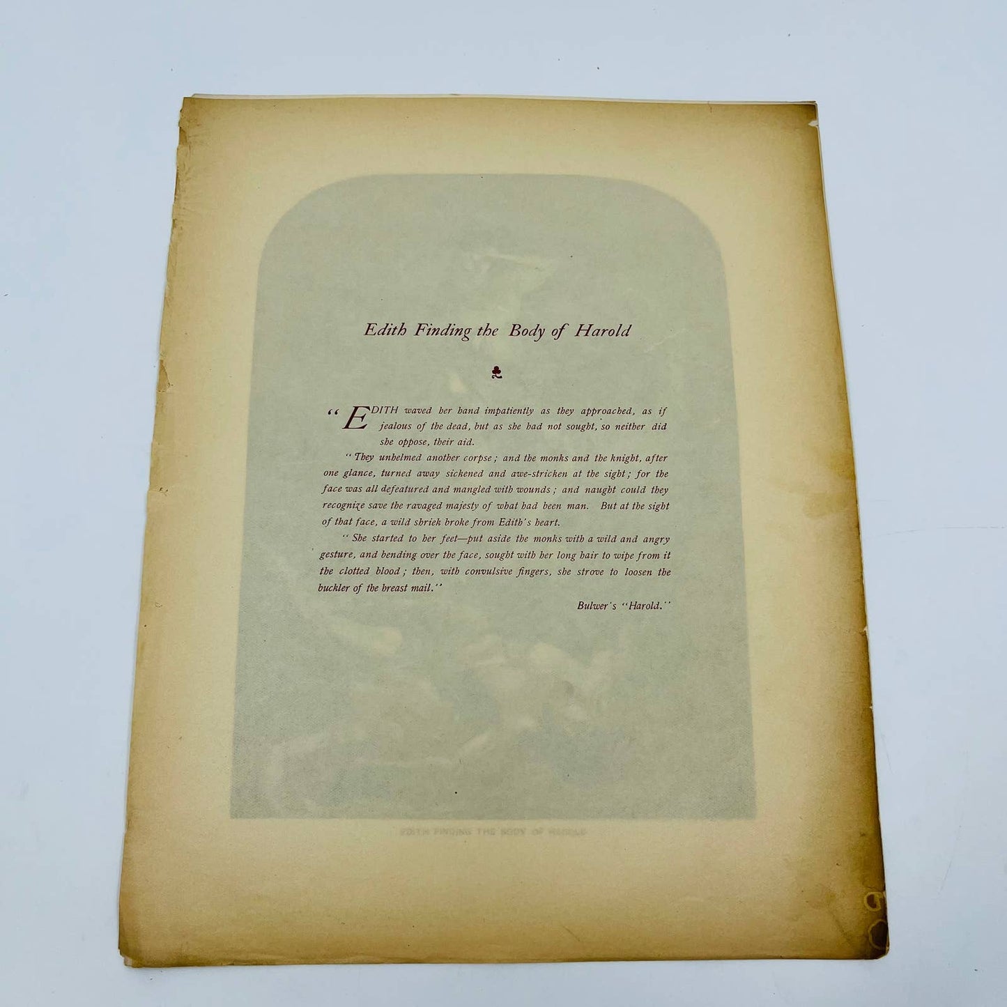 1880s Victorian Art Print Engraving Bulwer EDITH FINDING THE BODY OF HAROLD