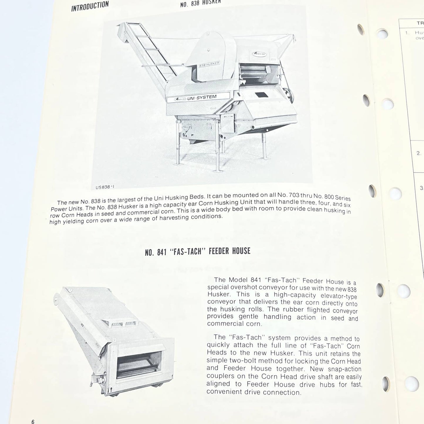 Original 1980 New Idea Operator's Manual 838 Uni-Husker 841 Fas-Tach Feeder TB9