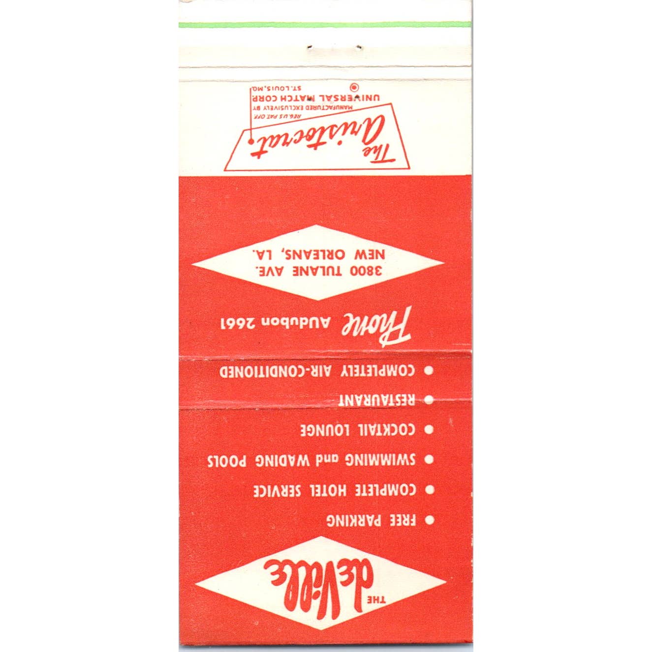 The DeVille Motel New Orleans LA Advertising Matchbook Cover SA1-M11