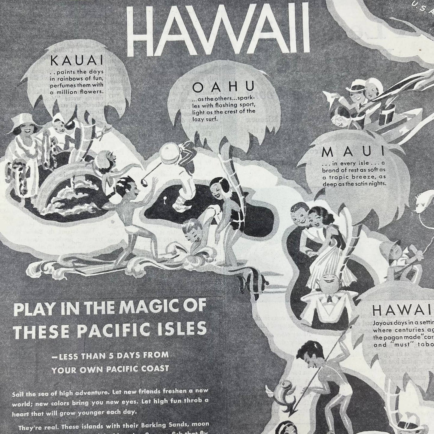 1931 Hawaii Vacation Travel Ad Hawaii Tourist Bureau FL5-1