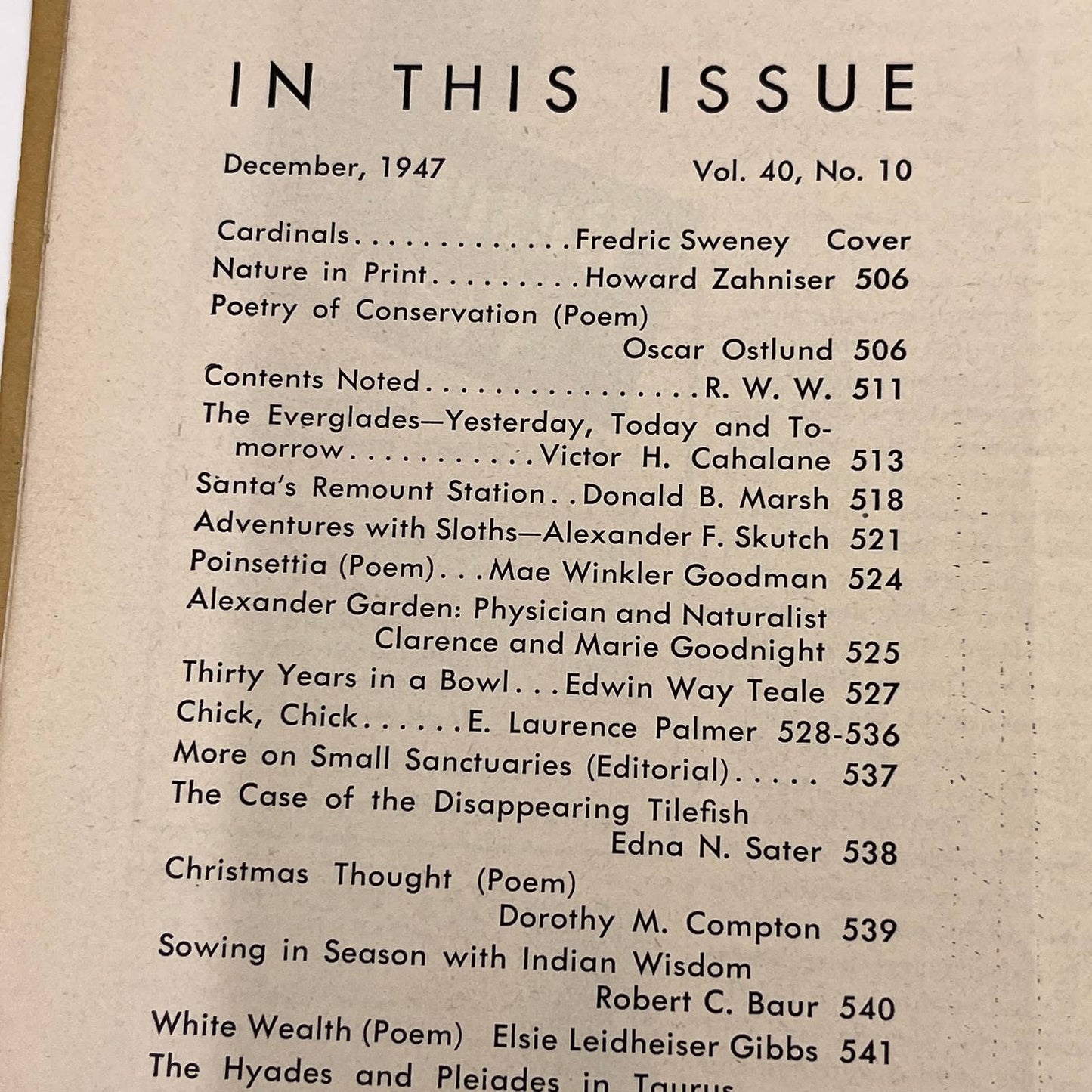 Nature Magazine Dec 1947- Cardinals Frederic Sweney The Everglades TC1