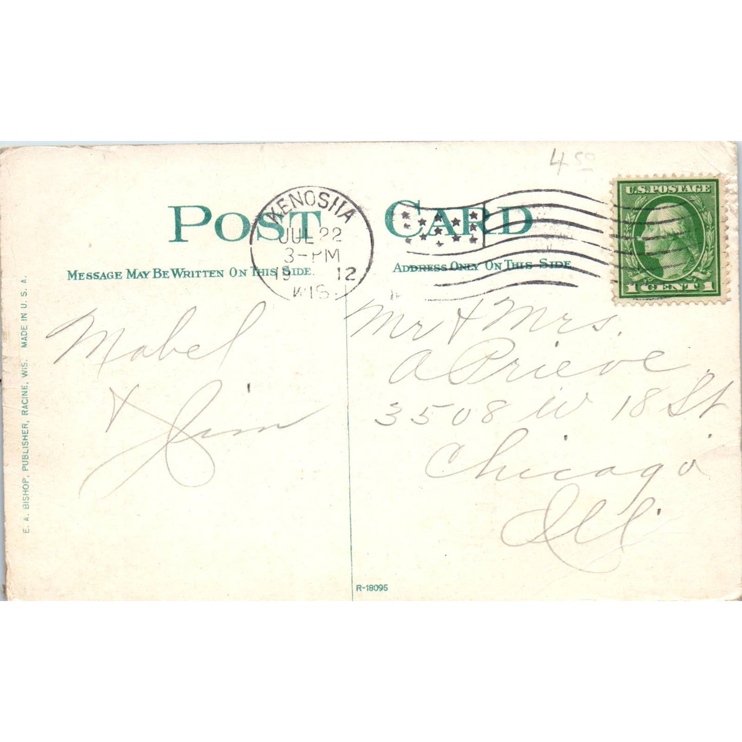 Chicago-Kenosha Hosiery Co Kenosha WI 1912 Original Postcard TJ9-P3