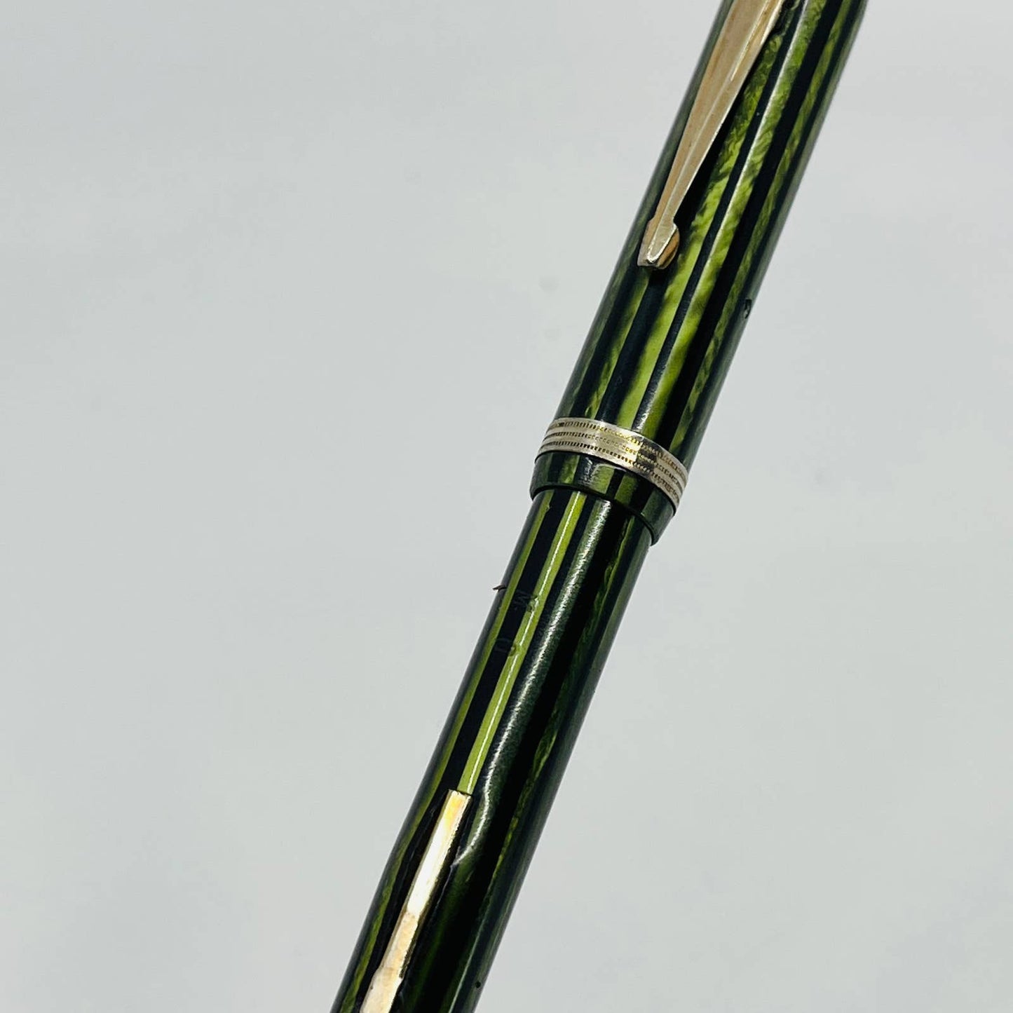 Vtg Commander Celluloid WATERMELON Green Stripe Marble Fountain Pen SB8-6