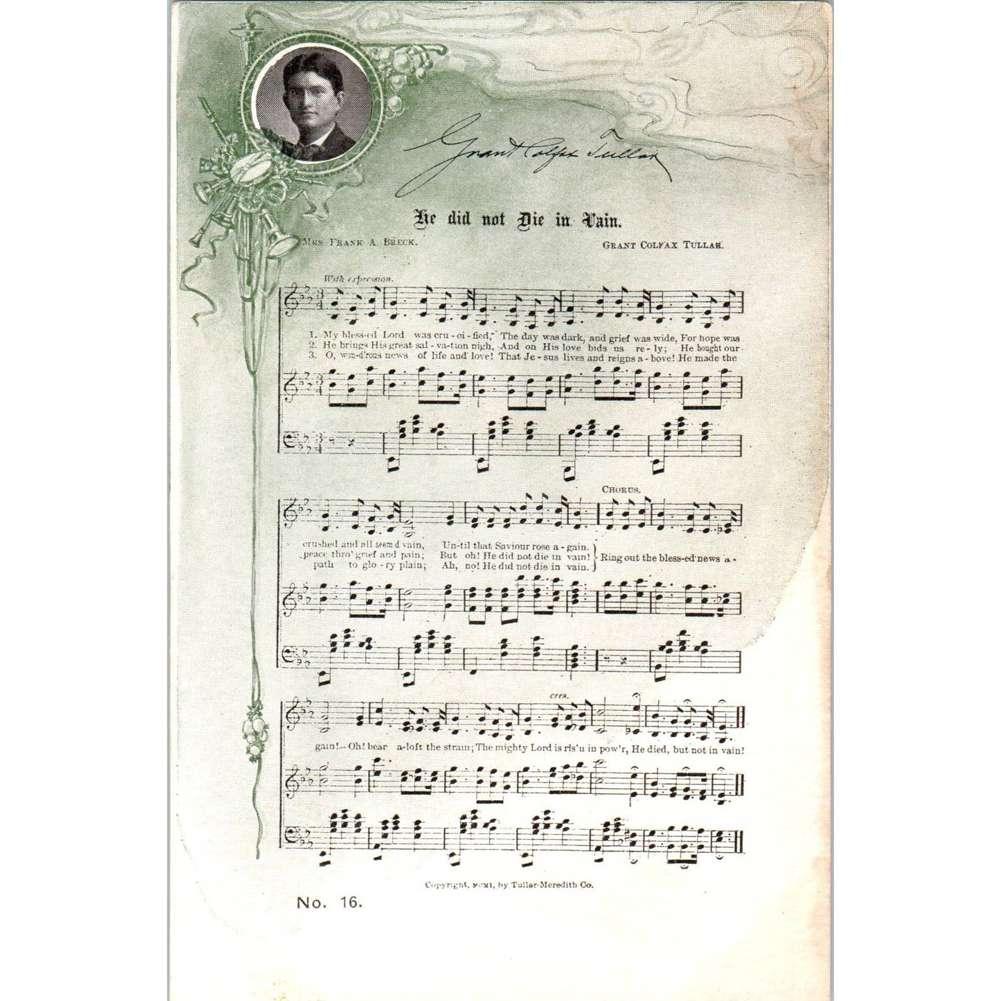 1901 Sheet Music Postcard He Did Not Die in Vain Grant Colfax Tullah TK1-24