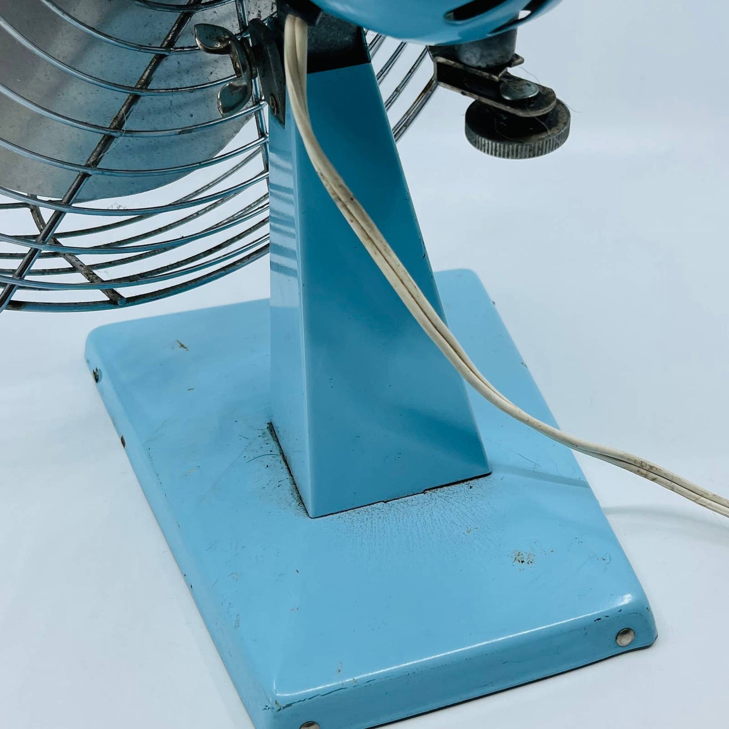 1950s MCM Mod Atomic Superior Electric Fan Teal Oscillating Metal 15” WORKS